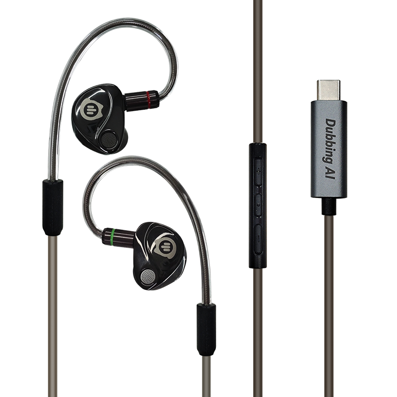 Dubbing AI Voice Changing Earbuds product photo with USB-C connector